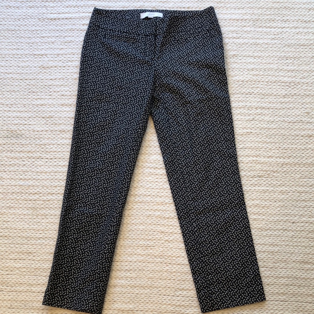Loft Black Ankle Cigarette Pants, Black with White Micro Butterfly Print
